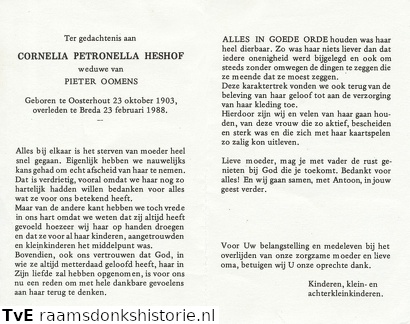 Cornelia Petronella Heshof Pieter Oomens