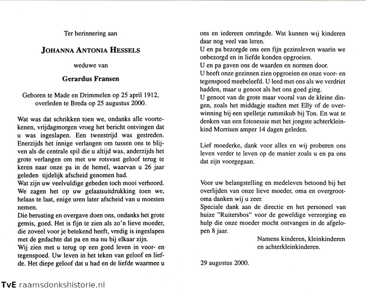 Johanna Antonia Hessels Gerardus Fransen
