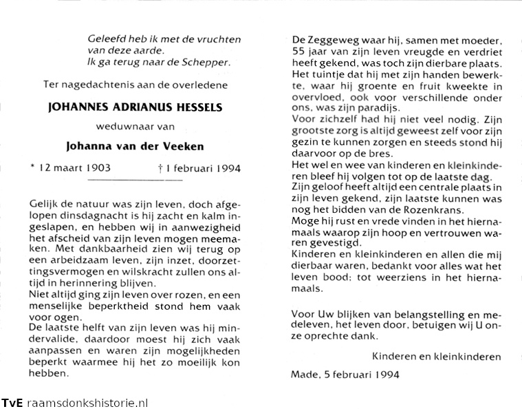 Johannes Adrianus Hessels Johanna van der Veeken