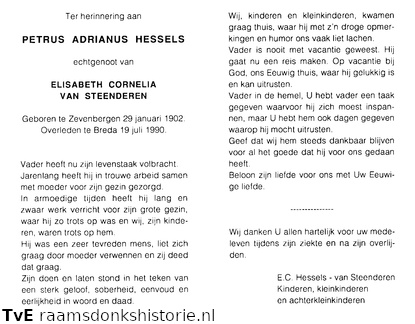 Petrus Adrianus Hessels Elisabeth Cornelia van Steenderen