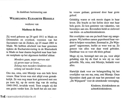 Wilhelmina Elisabeth Hessels Matheus de Been