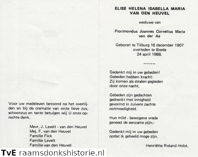 Elisa Helena Isabella Maria van den Heuvel Florimondus Joannes Cornelius Maria van der Aa