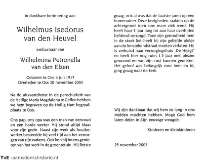Wilhelmus Isedorus van den Heuvel Wilhelmina Petronella van den Elzen
