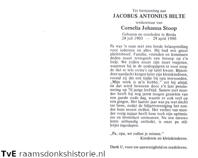 Jacobus Antonius Hilte Cornelia Johanna Stoop