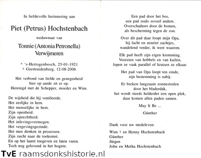 Petrus Hochstenbach Antonia Petronella Verwijmeren