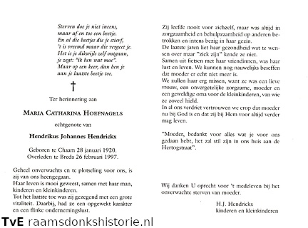 Maria Catharina Hoefnagels Hendrikus Johannes Hendrickx