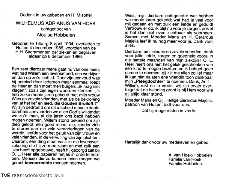 Wilhelmus Adrianus van Hoek Alouisa Hobbelen