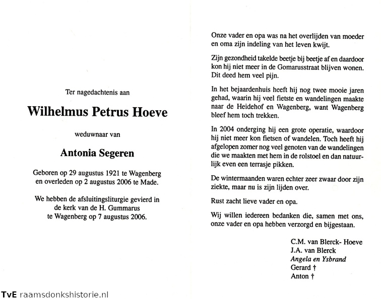 Wilhelmus Petrus Hoeve Antonia Segeren
