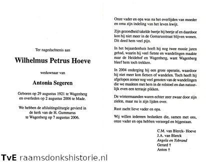 Wilhelmus Petrus Hoeve Antonia Segeren