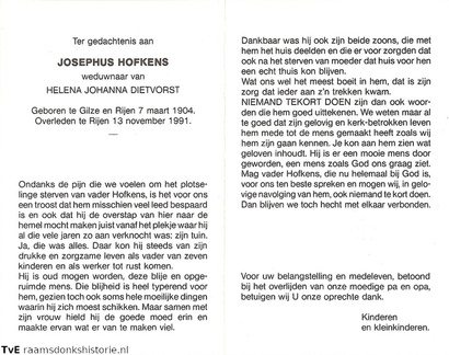 Josephus Hofkens Helena Johanna Dietvorst