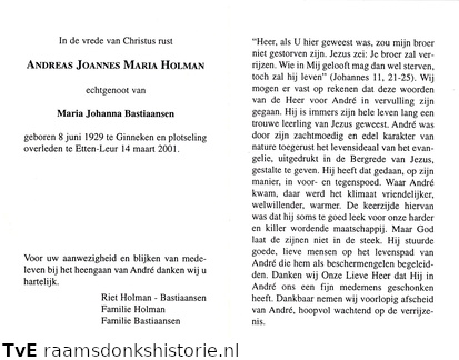 Andreas Joannes Maria Holman Maria Johanna Bastiaansen