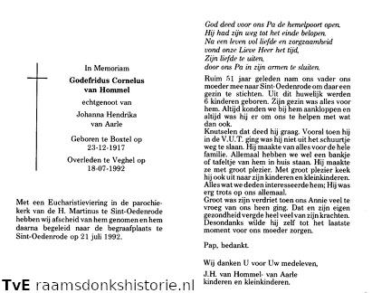 Hommel van, Godefridus Cornelus  Johanna Hendrika van Aarle (6905)