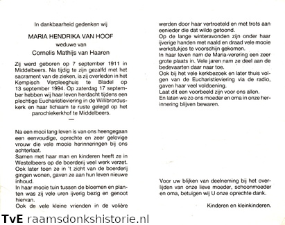 Maria Hendrika van Hoof Cornelis Mathijs van Haaren