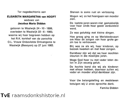 Elisabeth Margaretha van Hooft Jacobus Maria Didden