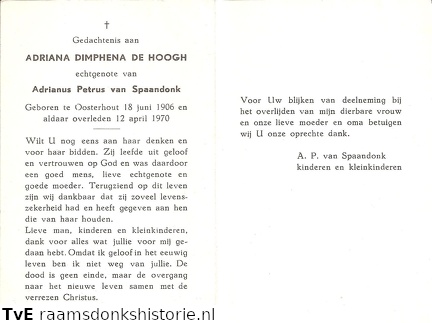 Adriana Dimphena de Hoogh Adrianus Petrus van Spaandonk