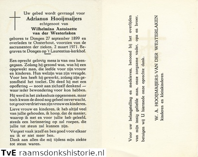Adrianus Hooijmaijers Wilhelmina Antoinette van der Westerlaken