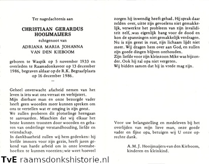 Christiaan Gerardus Hooijmaijers Adriana Maria Johanna van den Kieboom