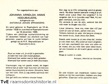 Johanna Arnolda Annie Hooijmaijers Antonius Johan Sprangers