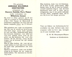 Adrianus Waltherus Hooymayers Eleonora Mathilda Maria Majoor Wilhelmina Janssen