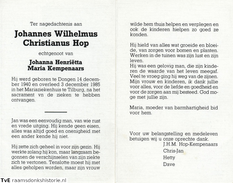 Johannes Wilhelmus Christianus Hop Johanna Henrietta Maria Kempenaars