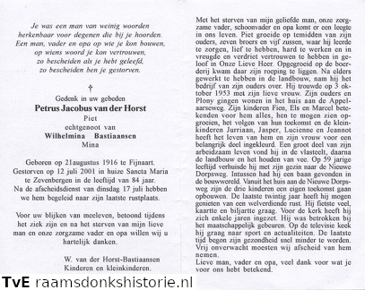 Petrus Jacobus van der Horst  Wilhelmina Bastiaansen