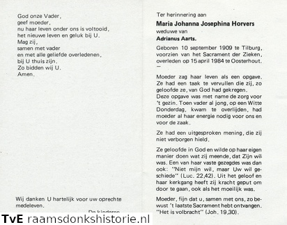 Maria Johanna Josephina Horvers Adrianus Aarts