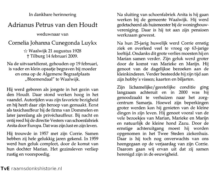 Adrianus Petrus van den Houdt Cornelia Johanna Cunegonda Luykx