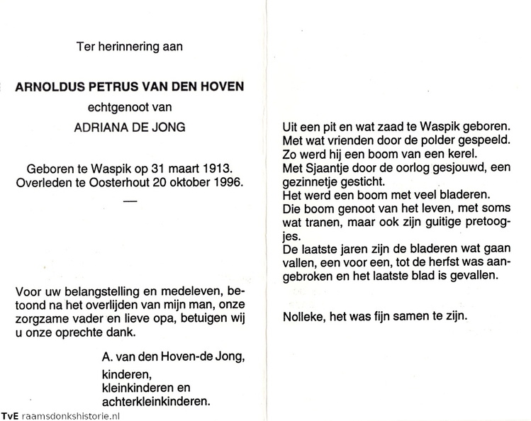 Arnoldus Petrus van den Hoven Adriana de Jong