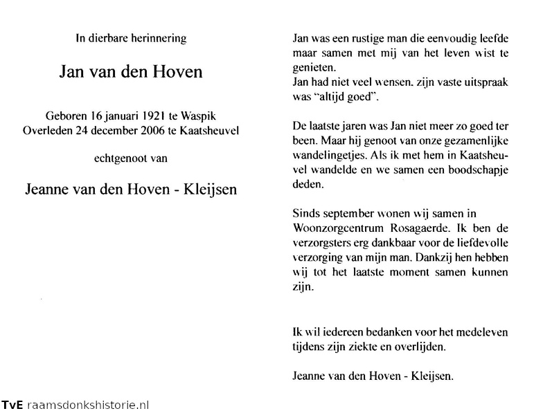 Jan van den Hoven Jeanne Kleijsen