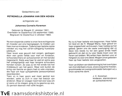 Petronella Johanna van den Hoven  Johannes Cornelis Koreman
