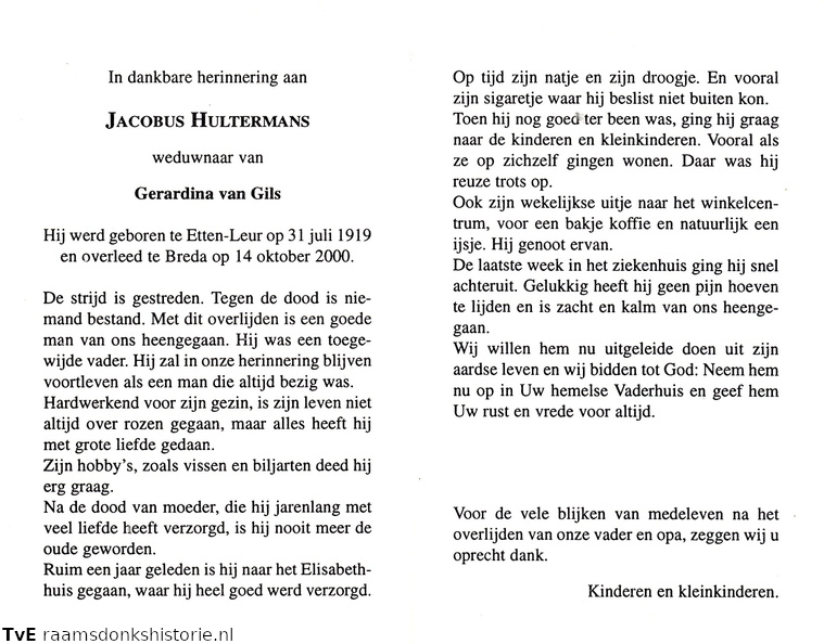 Jacobus Hultermans Gerardina van Gils