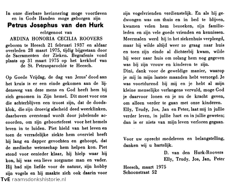 Petrus Josephus van den Hurk Ardina Honoria Cecilia Roovers