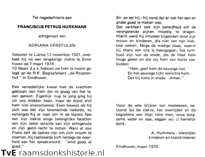 Franciscus Petrus Hurkmans Adriana Verstijlen