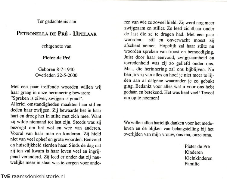Petronella IJpelaar- Pieter de Pré