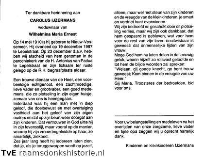 Carolus IJzermans- Wilhelmina M Ernest