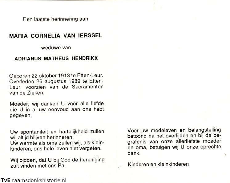 Maria Cornelia van Ierssel- Adrianus Matheus Hendrikx