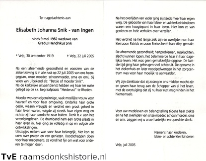 Elisabeth Johanna van Ingen  Gradus Hendrikus Snik