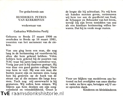 Kerkhoven van, Hendrikus Petrus Catharina Wilhelmina Paulij