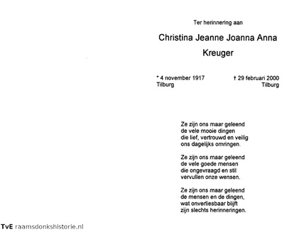 Kreuger, Christina Jeanne Joanna Anna