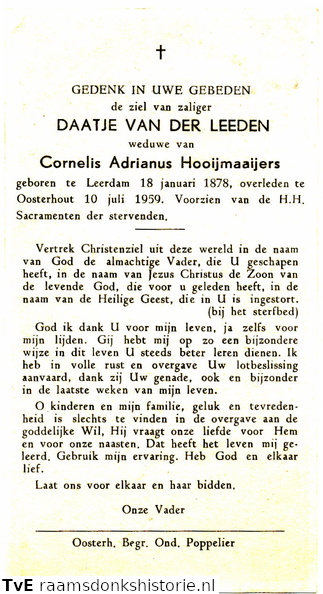 Leeden van der, Daatje  Cornelis Adrianus Hooijmaaijers