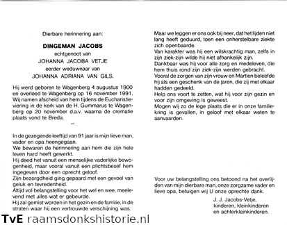 Dingeman Jacobs Johanna Jacoba Vetje Johanna Adriana  van Gils