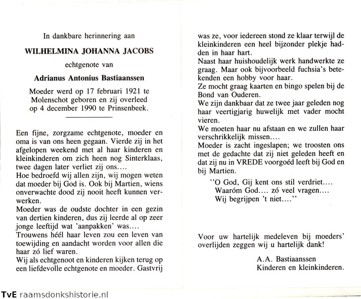 Wilhelmina Johanna Jacobs Adrianus Antonius Bastiaanssen
