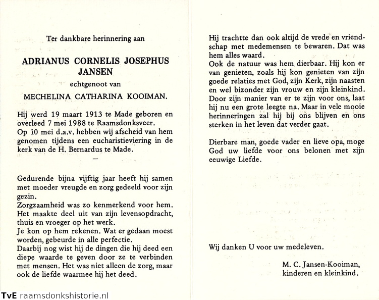 Adrianus Cornelis Josephus Jansen Mechelina Catharina Kooiman