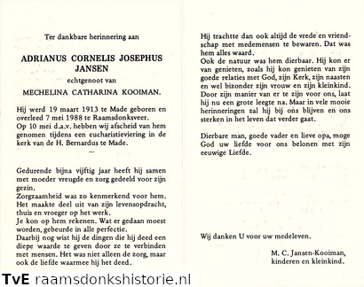 Adrianus Cornelis Josephus Jansen Mechelina Catharina Kooiman