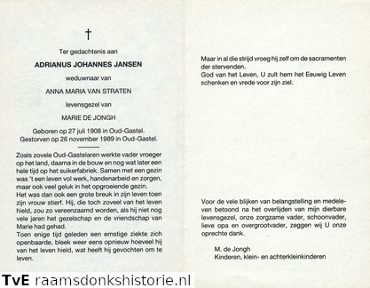 Adrianus Johannes Jansen (vr)Marie de Jongh Anna Maria van Straten