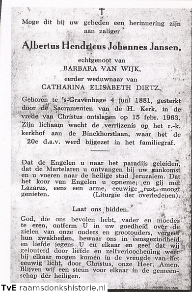 Albertus Hendricus Johannes Jansen Barbara van Wijk Catharina Elisabeth Dietz