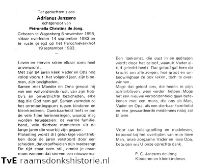 Adrianus Janssens Petronella Christina de Jong