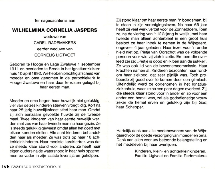 Wilhelmina Cornelia Jaspers Carel Rademakers Cornelis Ligtvoet