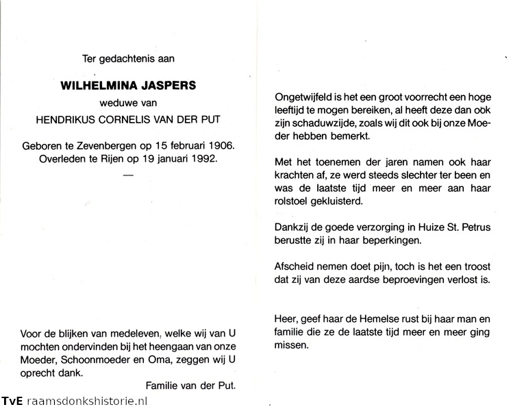 Wilhelmina Jaspers Hendrikus Cornelis van der Put