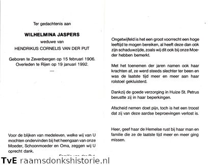 Wilhelmina Jaspers Hendrikus Cornelis van der Put